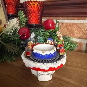 1990’s Home Interiors Christmas Presents Elf Toys Train Small Candle Topper